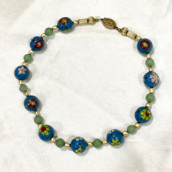 Vintage Chinese Blue Cloisonné Jadeite Sterling Silver Bead Necklace Enamel - Picture 4 of 11